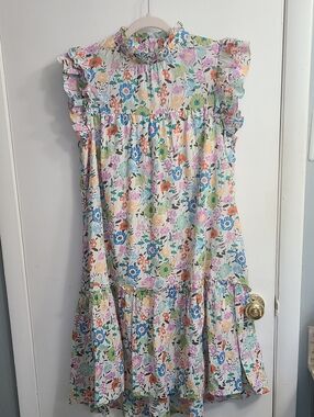 Staccato  Women's Cottage core Relaxed Comfy Ivory Multicolor Floral Dress Sz L